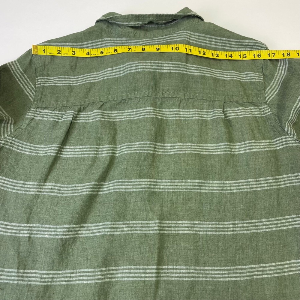 L.L.Bean Green Striped 100% Linen Button Down Shirt Womens Large Petite - Picture 14 of 15